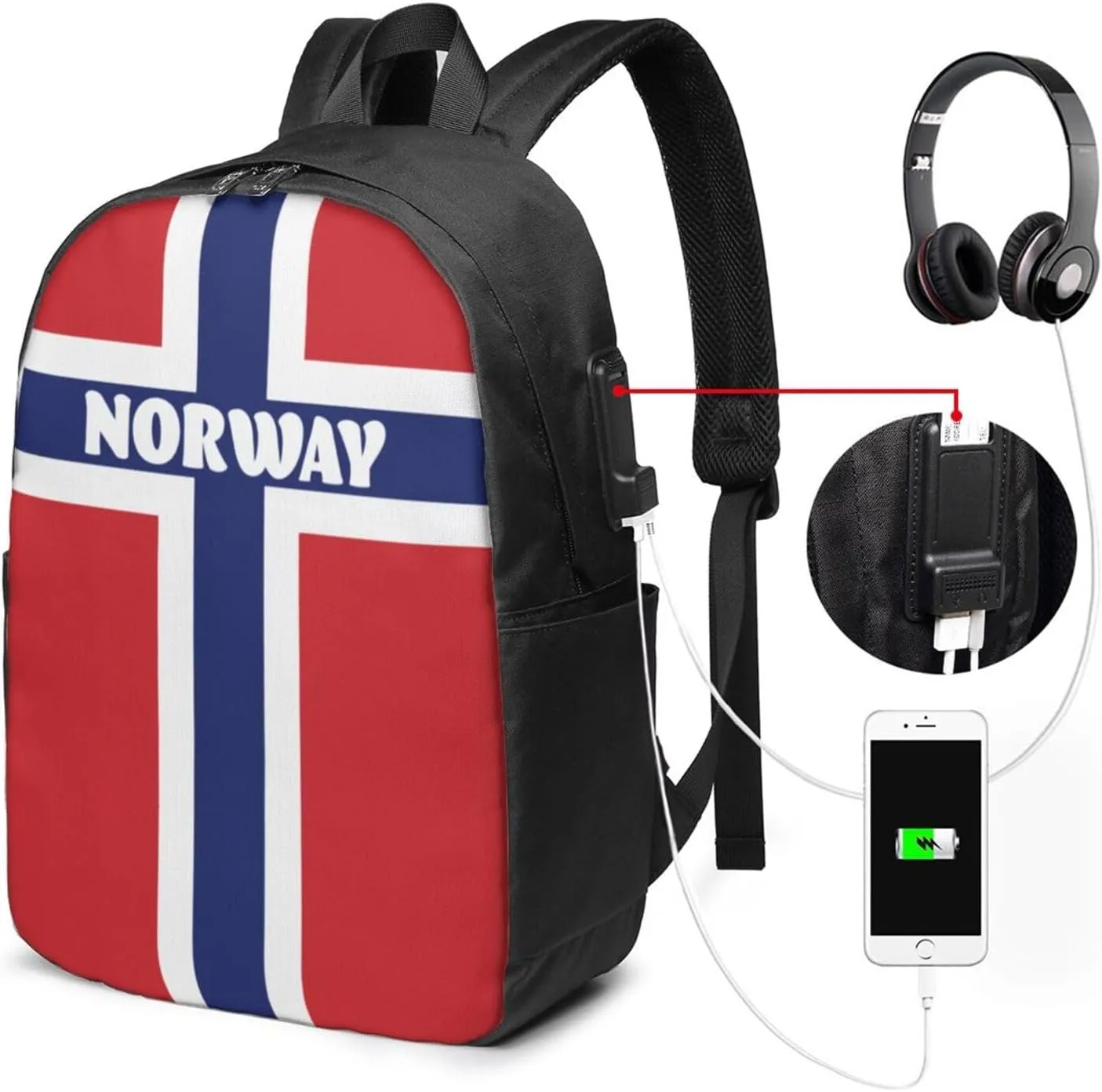 Norwegian Norway Flag Laptop Backpacks Travel Backpack Casual Business Daypack Sport Rucksack Computer Bag Fits up to 17 Inch Notebook with USB Port