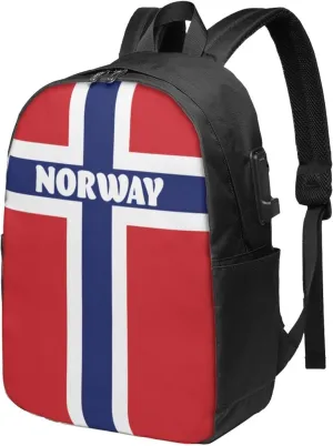 Norwegian Norway Flag Laptop Backpacks Travel Backpack Casual Business Daypack Sport Rucksack Computer Bag Fits up to 17 Inch Notebook with USB Port