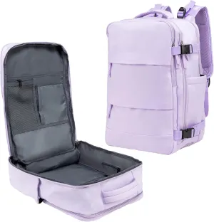 (Not Made In China) Travel Backpack For Men and Women, Airline Approved Carry On Bag w/Shoe Compartment, Fits 16 inch Laptop Computer, Personal Item Bag w/USB Charging Port (Columbus, Lavender)
