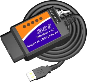 OBD2 to USB Cable ELM327 OBD2 Adapter Code Reader Scanner ELM 327 USB Cable Interface OBD to USB OBD 2 II Connector OBDII Scan Automotive Diagnostic Tool for Ford Chevy GM for Windows Laptop