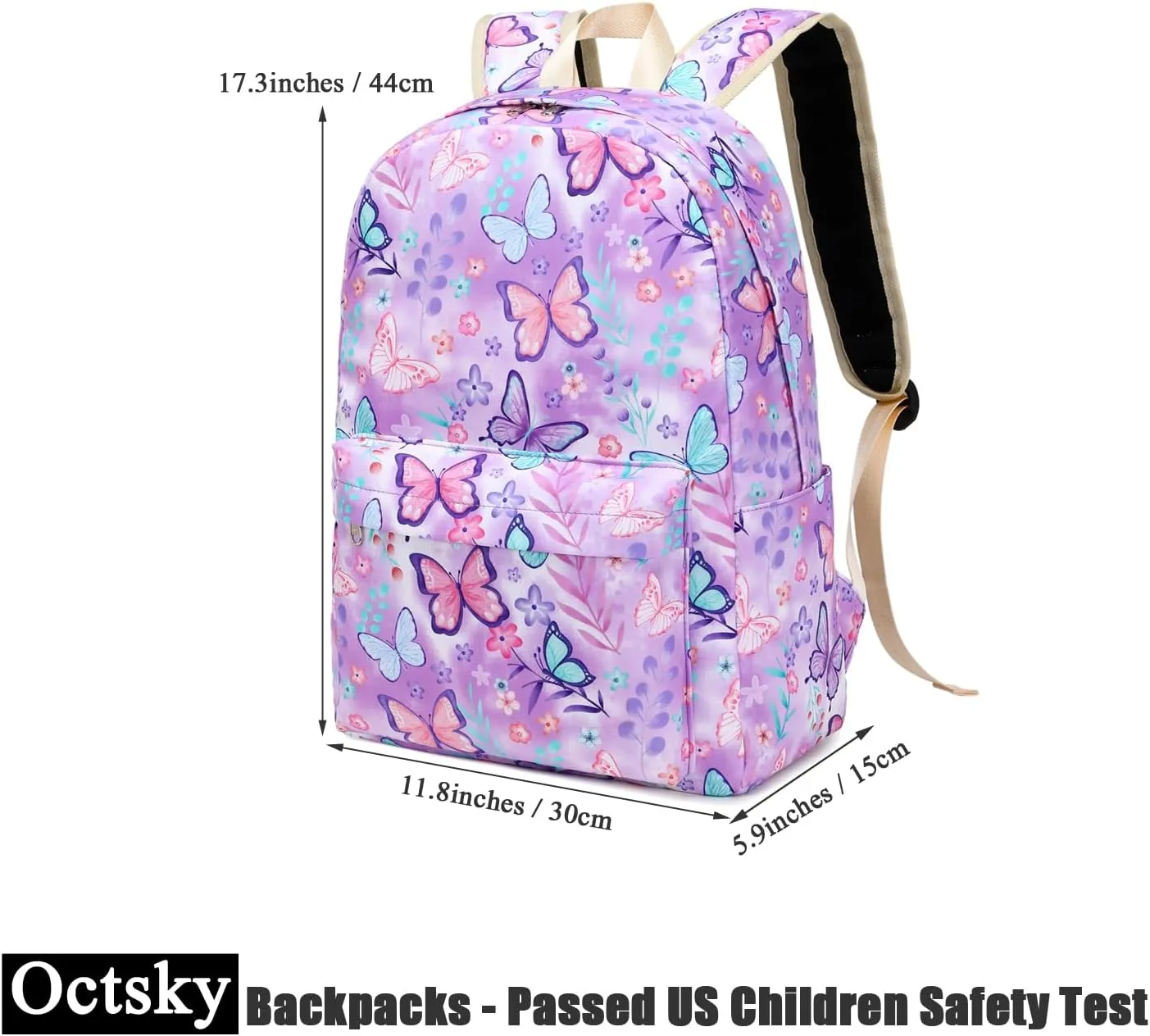 Octsky Kids Backpack for Girls Elementary Primary Middle School Bags for Teens Childs Bookbags Cute Durable Travel Gifts Butterfly Purple