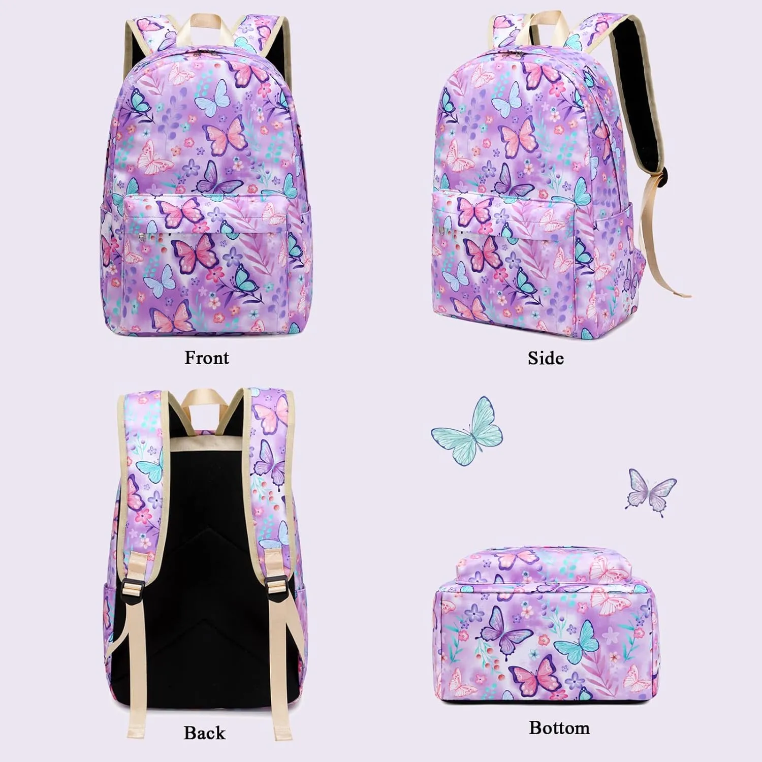 Octsky Kids Backpack for Girls Elementary Primary Middle School Bags for Teens Childs Bookbags Cute Durable Travel Gifts Butterfly Purple
