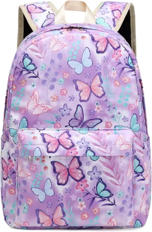 Octsky Kids Backpack for Girls Elementary Primary Middle School Bags for Teens Childs Bookbags Cute Durable Travel Gifts Butterfly Purple
