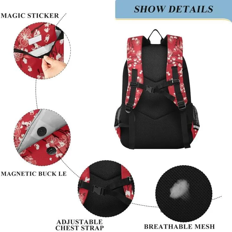 ODAWA Autumn Blossom Red Bagpacks Lightweight Backpack for School Kids Backpack Ages 6-12, 17 Inch