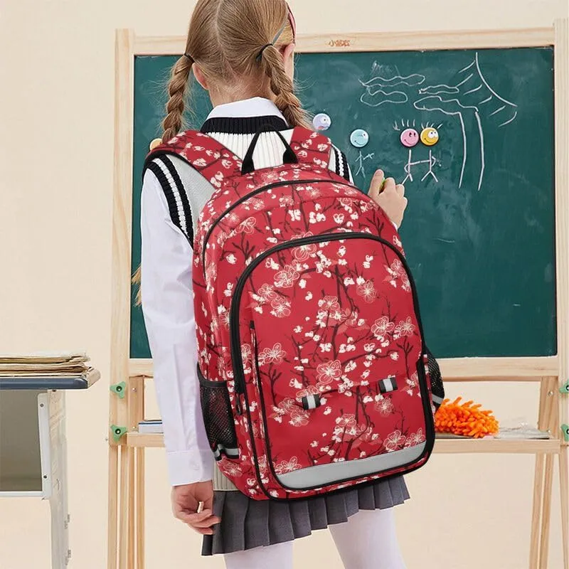 ODAWA Autumn Blossom Red Bagpacks Lightweight Backpack for School Kids Backpack Ages 6-12, 17 Inch