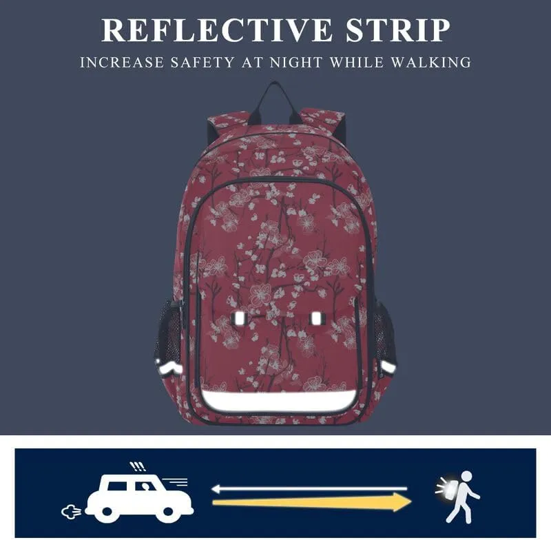 ODAWA Autumn Blossom Red Bagpacks Lightweight Backpack for School Kids Backpack Ages 6-12, 17 Inch