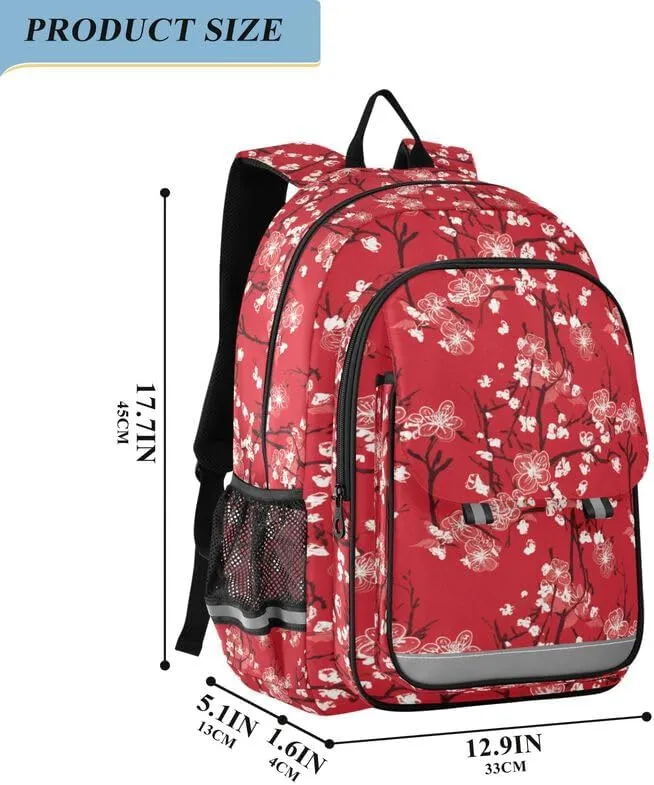 ODAWA Autumn Blossom Red Bagpacks Lightweight Backpack for School Kids Backpack Ages 6-12, 17 Inch