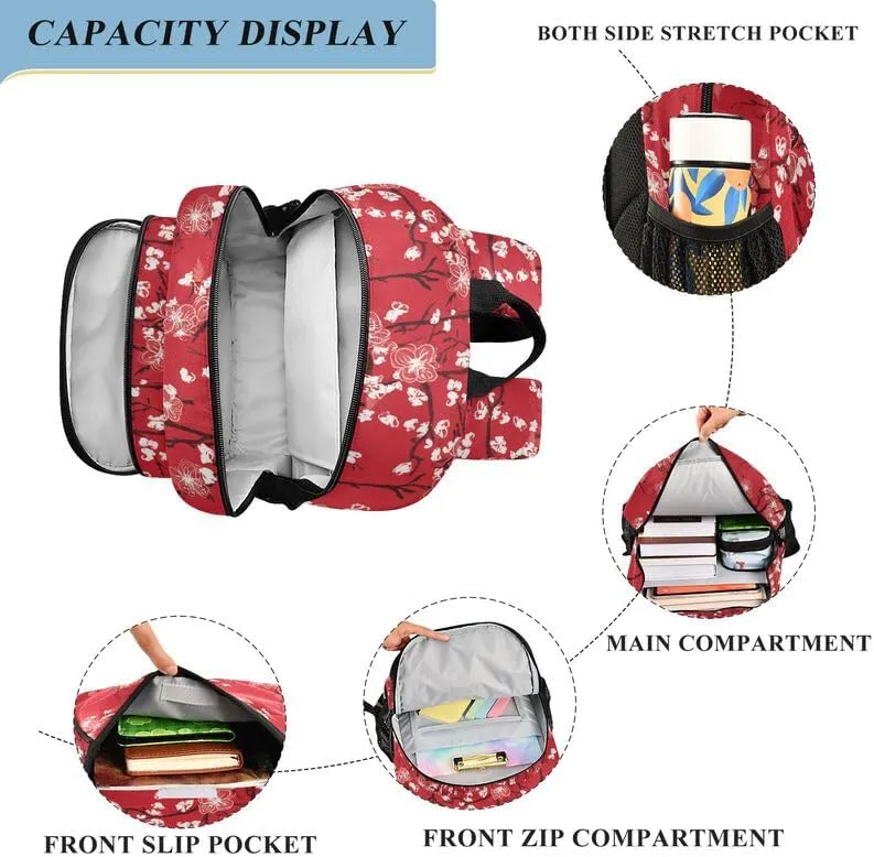 ODAWA Autumn Blossom Red Bagpacks Lightweight Backpack for School Kids Backpack Ages 6-12, 17 Inch