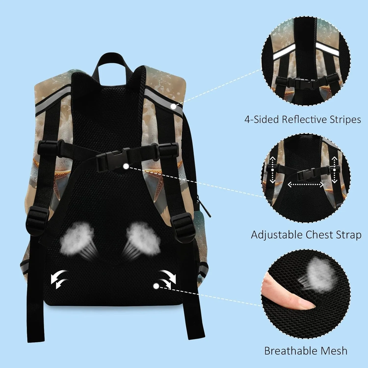 ODAWA Beautiful Beach Summer Travel Backpack for Kids Kids Backpack with Reflective Tape Strips