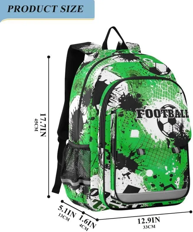 ODAWA Football Themes Soccer Balls Bagpacks Preschool Elementary Kindergarten School Bag Girls Boys Backpack, 17 Inch
