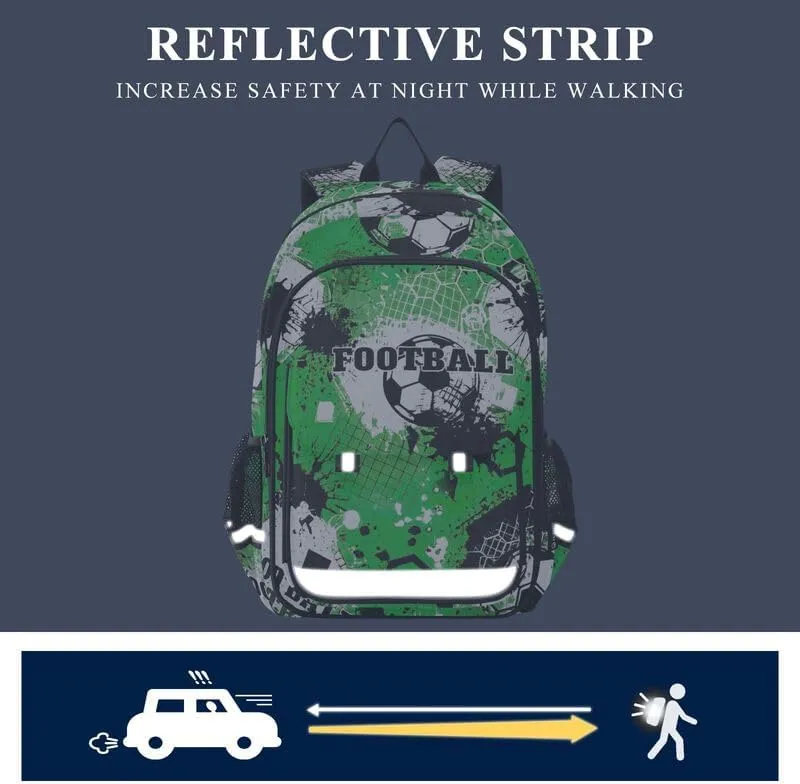 ODAWA Football Themes Soccer Balls Bagpacks Preschool Elementary Kindergarten School Bag Girls Boys Backpack, 17 Inch
