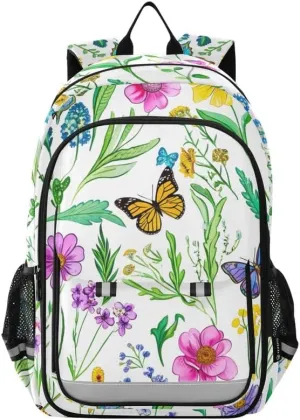 ODAWA Watercolor Wild Flowers Elementary School Backpack for Boys Laptop Backpack Purse Travel Bag Girls Boys Backpack