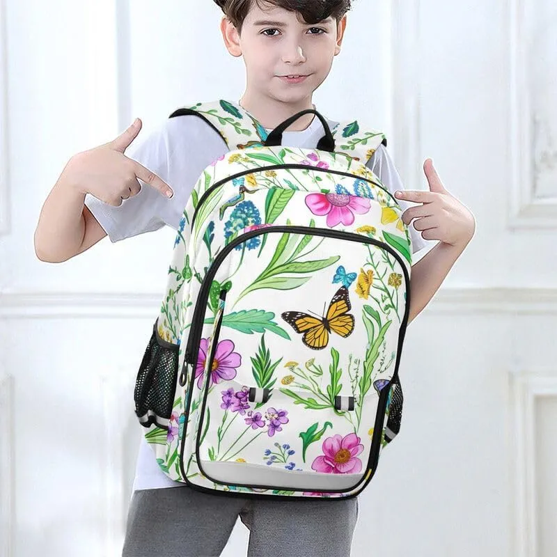 ODAWA Watercolor Wild Flowers Elementary School Backpack for Boys Laptop Backpack Purse Travel Bag Girls Boys Backpack