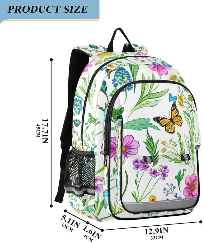 ODAWA Watercolor Wild Flowers Elementary School Backpack for Boys Laptop Backpack Purse Travel Bag Girls Boys Backpack