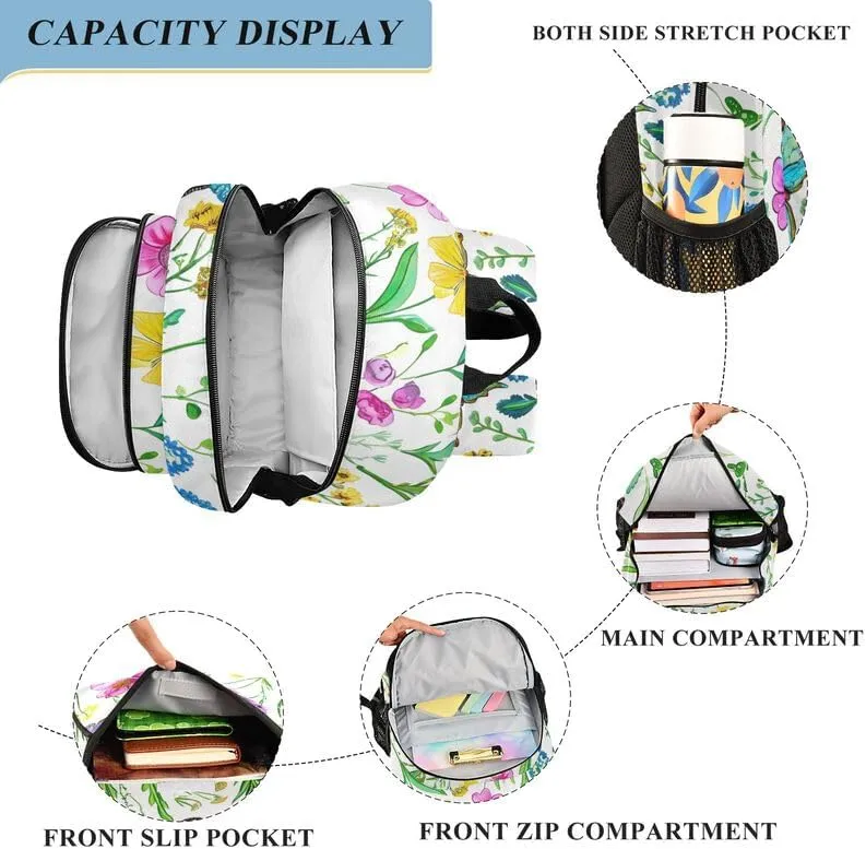 ODAWA Watercolor Wild Flowers Elementary School Backpack for Boys Laptop Backpack Purse Travel Bag Girls Boys Backpack