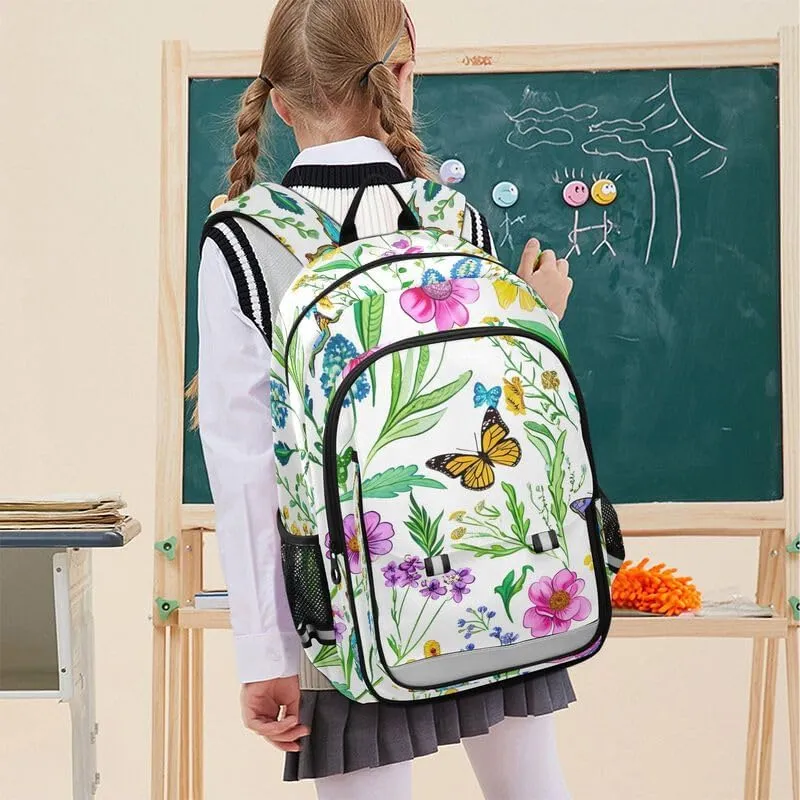 ODAWA Watercolor Wild Flowers Elementary School Backpack for Boys Laptop Backpack Purse Travel Bag Girls Boys Backpack
