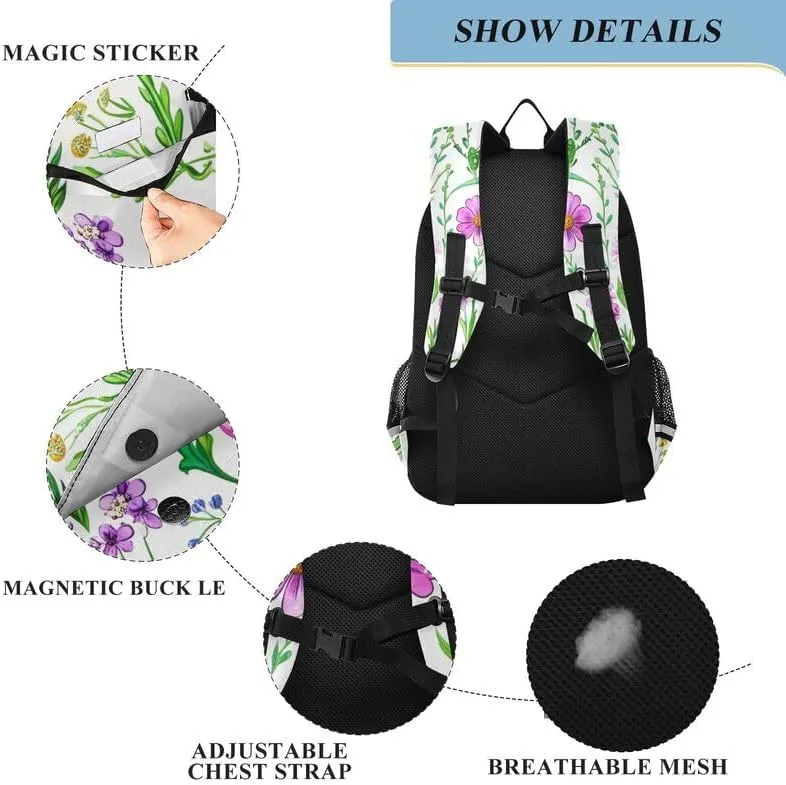 ODAWA Watercolor Wild Flowers Elementary School Backpack for Boys Laptop Backpack Purse Travel Bag Girls Boys Backpack