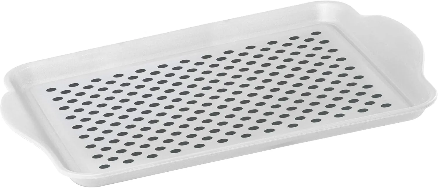OGGI Anti Slip Serving Tray with Handles- White Rectangle Server - Ideal for Eating, Breakfast Tray, Food Tray, Appetizer, Serving