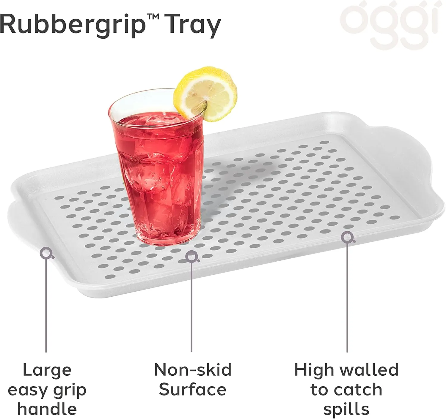 OGGI Anti Slip Serving Tray with Handles- White Rectangle Server - Ideal for Eating, Breakfast Tray, Food Tray, Appetizer, Serving