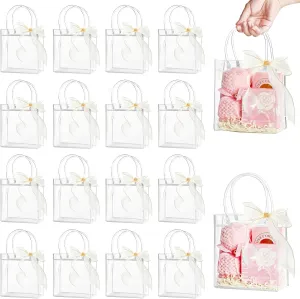 Ohuimrt 50 PCS Clear Plastic Gift Bags with Handles, Reusable Party Favor Bags with Ribbon Transparent Gift Wrap Bags Bulk for Weddings Birthdays, 5.9 x 6.3 x 2.8 Inches