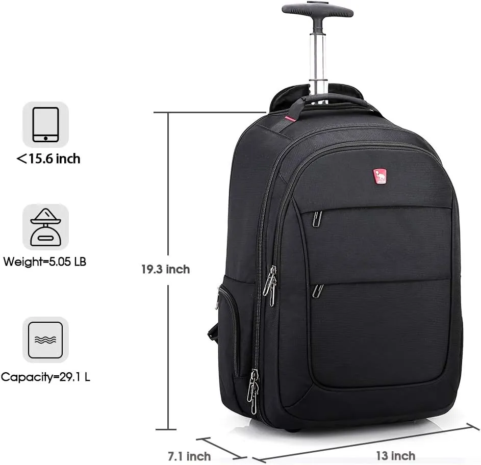 OIWAS Rolling Backpack for Laptop - Backpack with Wheels for Men Women, Travel Wheeled Backpacks, 15.6 inch Laptop Roller Backpacks, Travel Backpack with Wheels