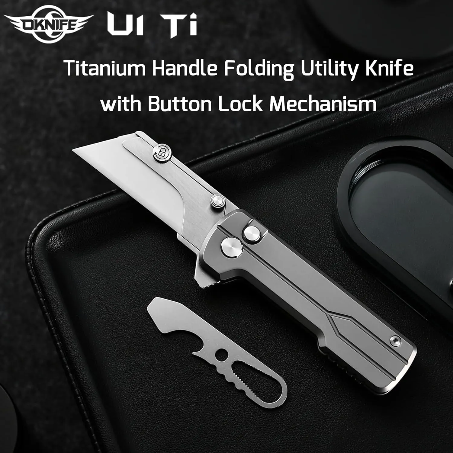 OKNIFE Otacle U1 Ti Folding Titanium Utility Knife with Ceramic Blade, Button Lock EDC Pocket Knife