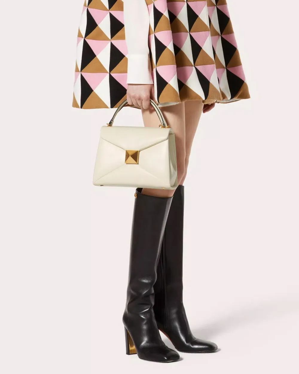 One Stud Small Top Handle Tote in Ivory