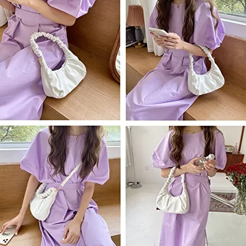 ONLNIC Small Shoulder Purse PU Leather Ruched Handbag Y2K 90s Clutch Shoulder Bag Trendy Crossbody Purses for women