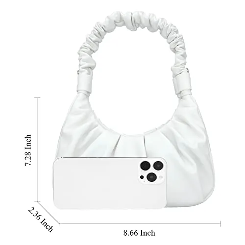 ONLNIC Small Shoulder Purse PU Leather Ruched Handbag Y2K 90s Clutch Shoulder Bag Trendy Crossbody Purses for women