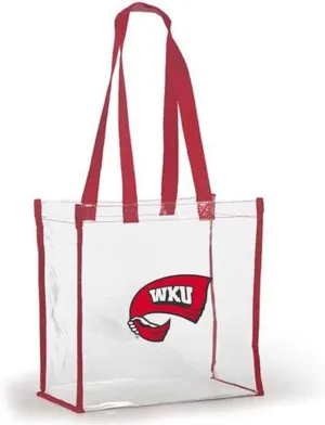 Open Top Stadium Tote, Clear with Long Handles for Western Kentucky Hilltoppers Fans.