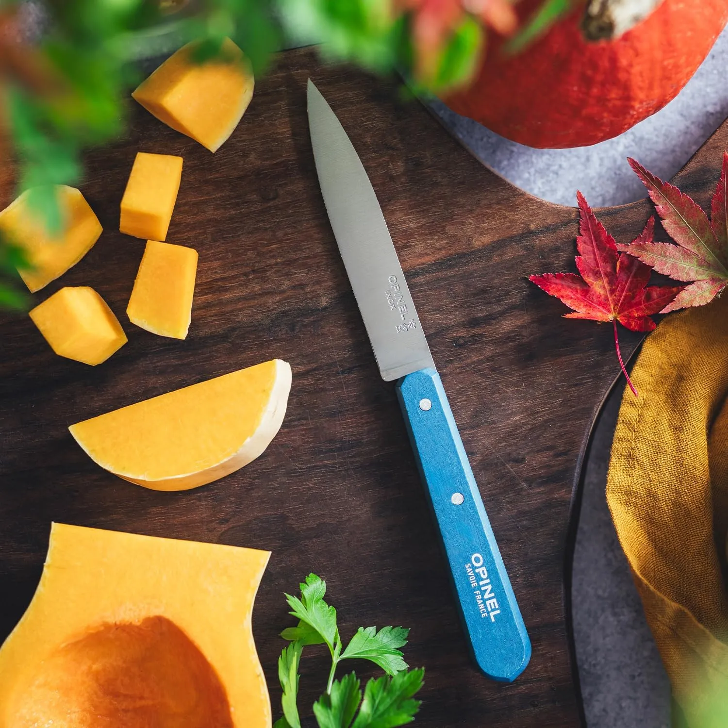 OPINEL Essential No.112 Paring Knife, Plain Edge, Hornbeam Handles, Made in France (Blue)