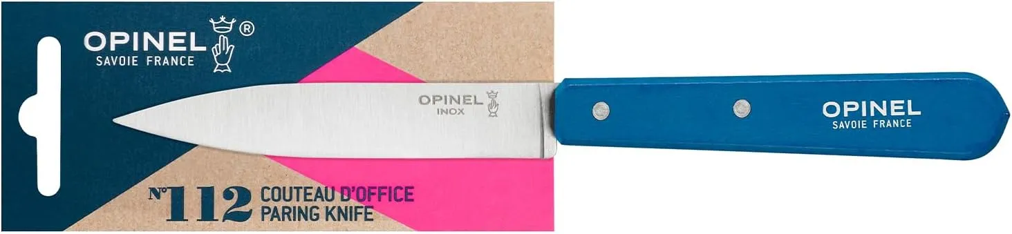 OPINEL Essential No.112 Paring Knife, Plain Edge, Hornbeam Handles, Made in France (Blue)