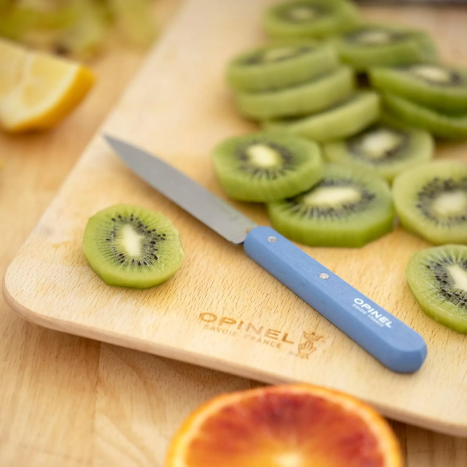 OPINEL Essential No.112 Paring Knife, Plain Edge, Hornbeam Handles, Made in France (Blue)