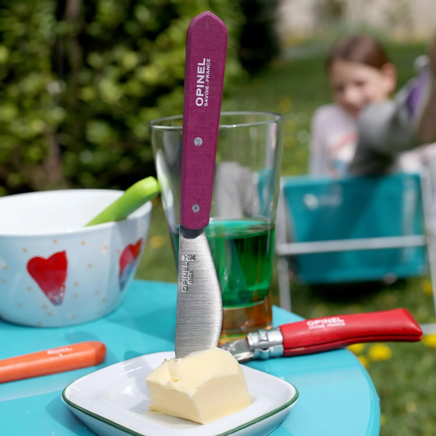 OPINEL Essential No.117 Spreading   Butter Knife, Painted Hornbeam Wood Handles, Made in France (Green)