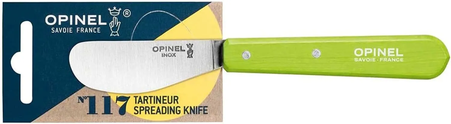 OPINEL Essential No.117 Spreading   Butter Knife, Painted Hornbeam Wood Handles, Made in France (Green)