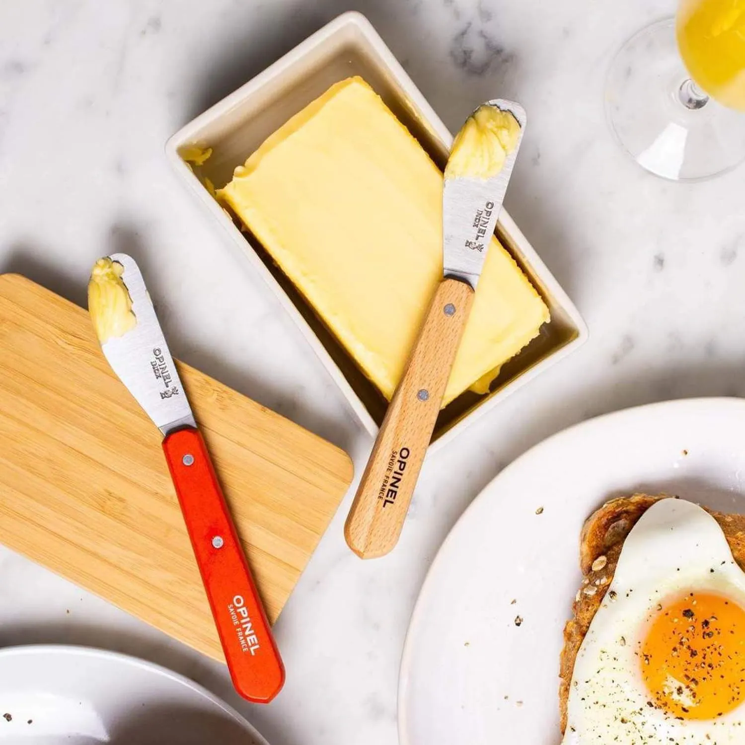 OPINEL Essential No.117 Spreading   Butter Knife, Painted Hornbeam Wood Handles, Made in France (Green)