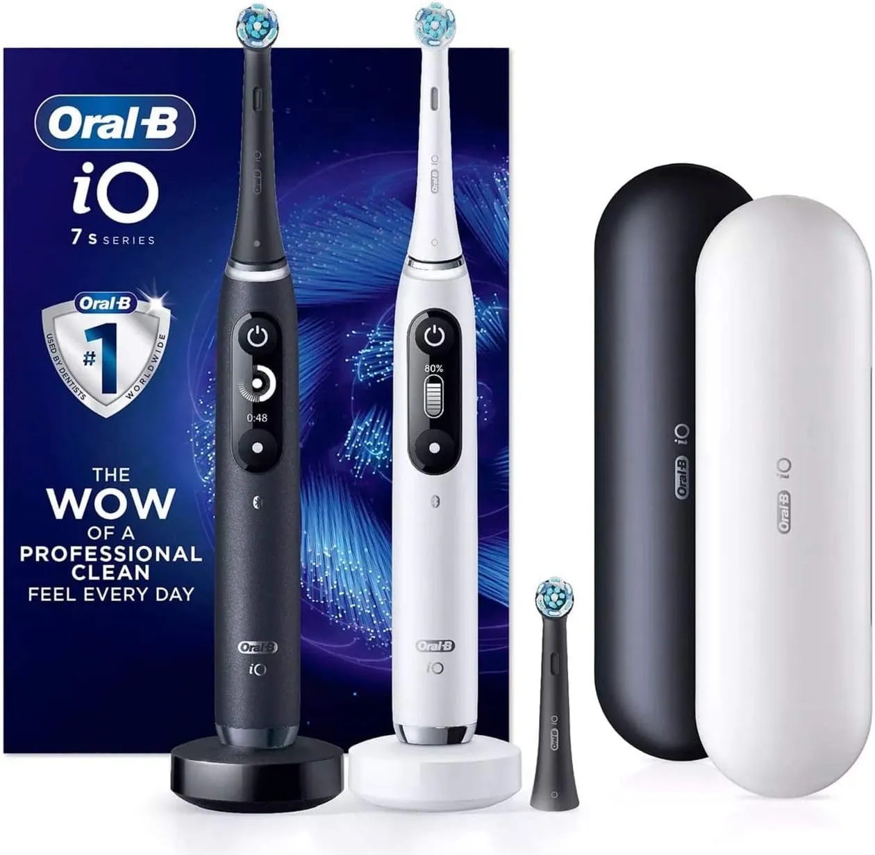 Oral-B iO Series 7s Rechargeable Toothbrush with 2 Handles, 2 Chargers, 3 Brush Heads and 2 Deluxe Travel Cases