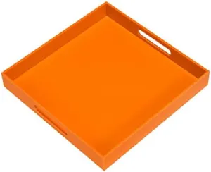 Orange Sturdy Acrylic Serving Tray with Handles-12x12Inch-Serving Coffee,Food,Breakfast,Butler-Kitchen Countertop Tray-Makeup Drawer Organizer-Vanity Table,Ottoman Tray-Decorative Tray