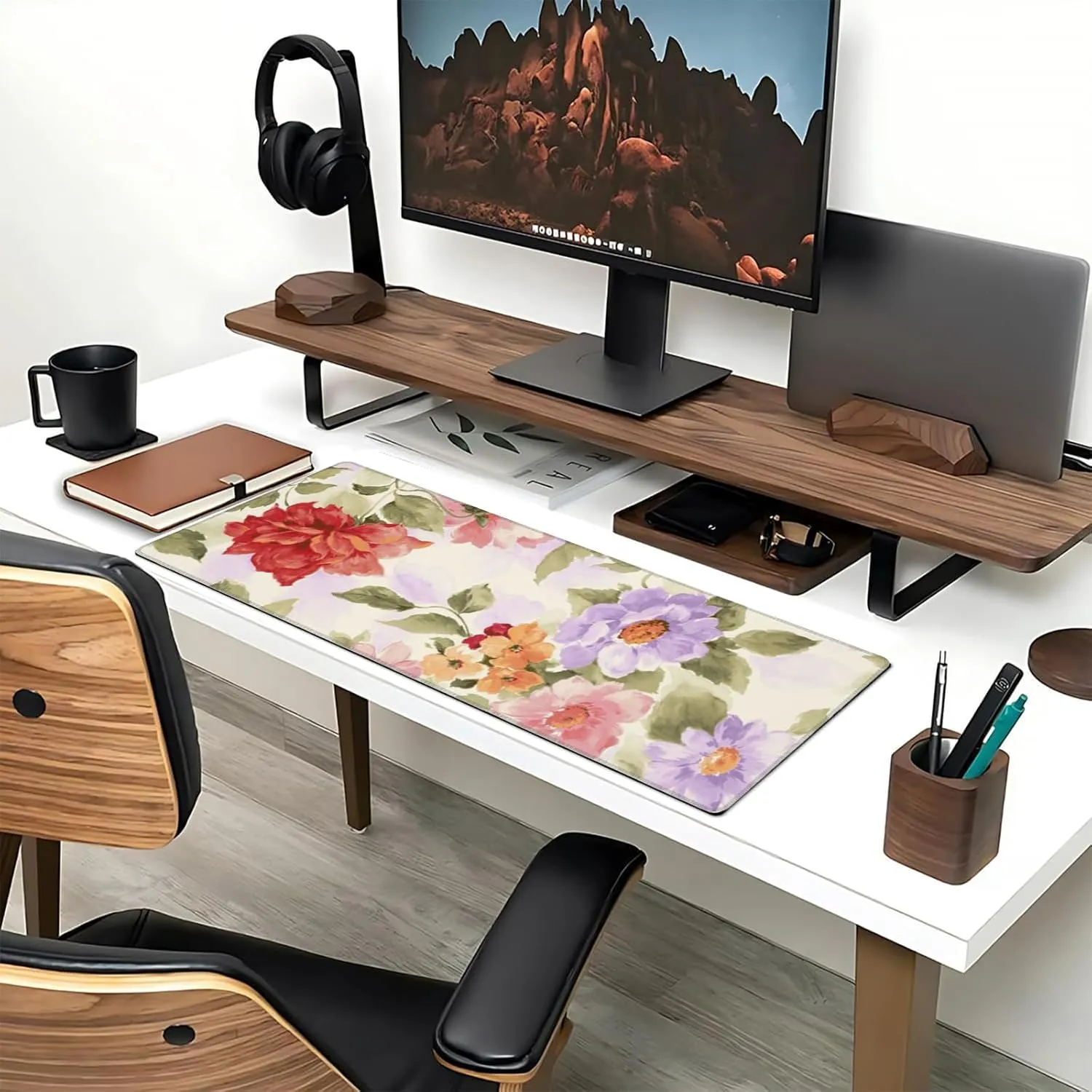 Orange Tabby Cat Gaming Mouse Pad 31.5x11.8in,Retro Wave Beach Large Extended Desk Mat with Non-Slip Rubber Base,Big Mousepad for Laptop Computer PC,for Gamer Office Home Decor,Deskmat Gifts