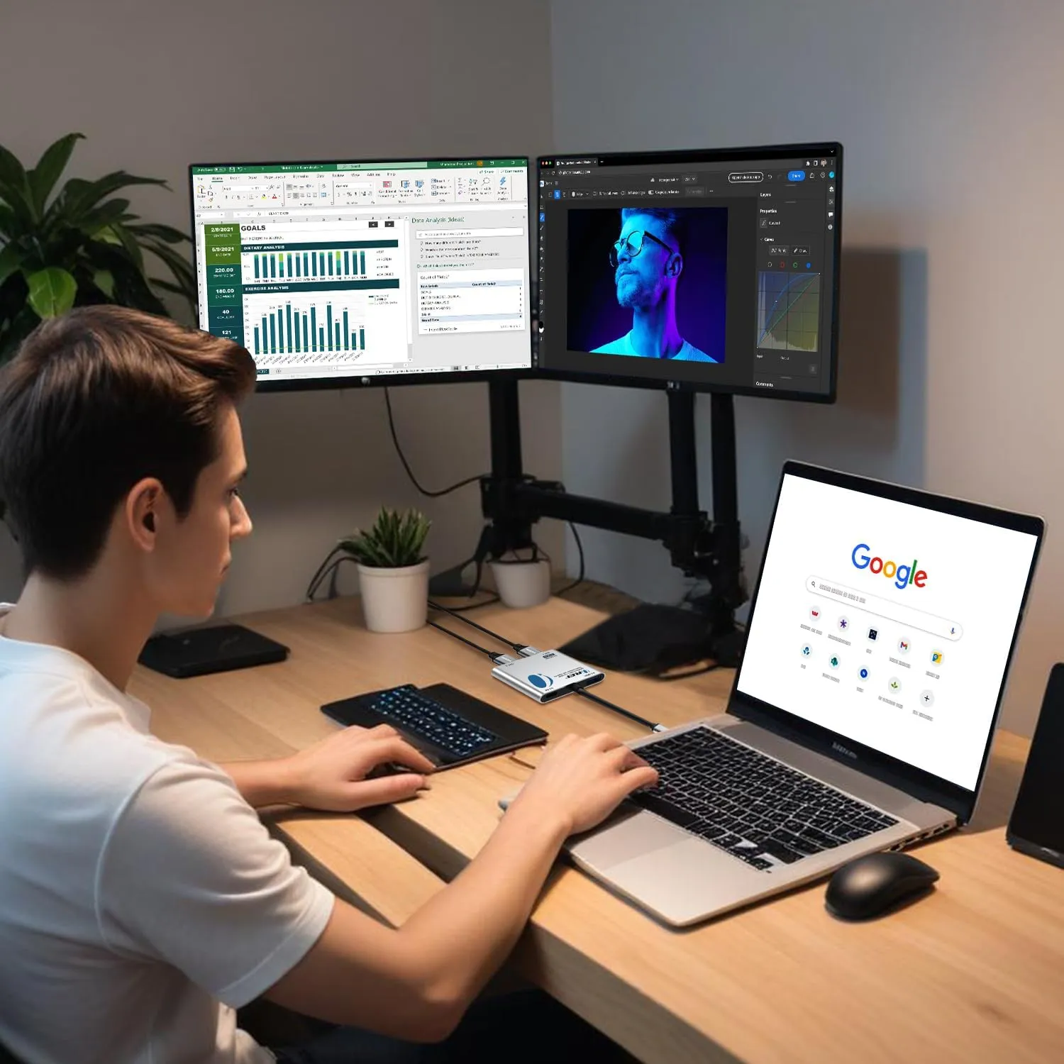 OREI SplitExtend HDMI Splitter Extended Display for Windows Only Dual Monitor - Multi-Monitor Display 3 Separate Screens - USB-C Adapter to HDMI 2.0, 4K@30Hz Outputs - 100W PD and USB 2.0 Input