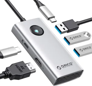 ORICO 5 in 1 USB C Hub With 4K HDMI, 60W Power Delivery, USB 3.0 5 Gbps and 2 USB 2.0 Data Ports - Docking Station for MacBook Air, Pro, XPS, and More Type-C Devices