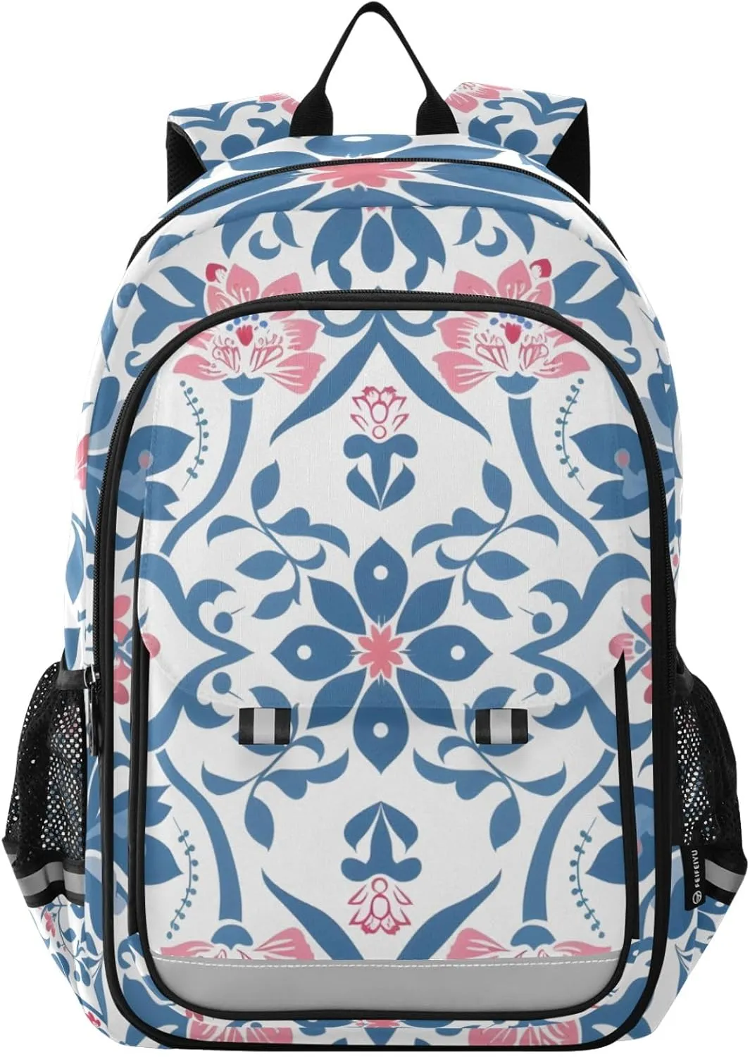 Ornamental Floral Pattern Laptop Backpack for Boys Girls, Bookbag Travel Bag Casual Daypack School Backpack for Students