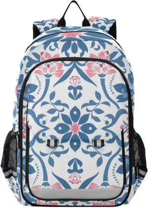 Ornamental Floral Pattern Laptop Backpack for Boys Girls, Bookbag Travel Bag Casual Daypack School Backpack for Students