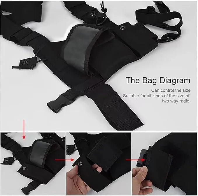 Ousawig Universal Radio Chest Harness Bag Tactical Chest Front Pack Pouch Holster Vest for Two Way Radio Walkie Talkie