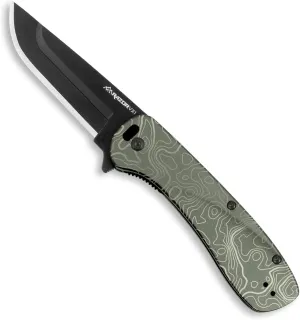 OUTDOOR EDGE RAZOR VX1 | Topo Map Etching | Replaceable Blade EDC Folding Pocket Knife | 3" Stainless Blade, Green Anodized Aluminum Handle, Reversible Pocket Clip | Cool Knife for Men