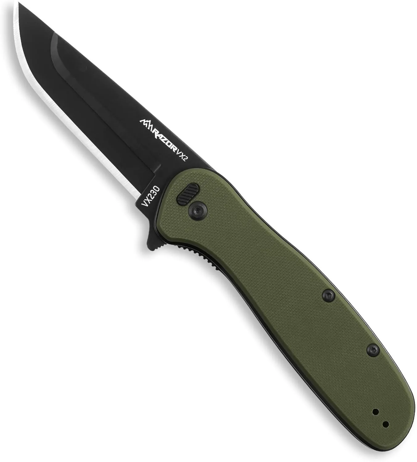 OUTDOOR EDGE - Razor VX2 | Green G10 with Black Drop Point | Replaceable Blade EDC Folding Pocket Knife | 3" Stainless Blade, Reversible Pocket Clip