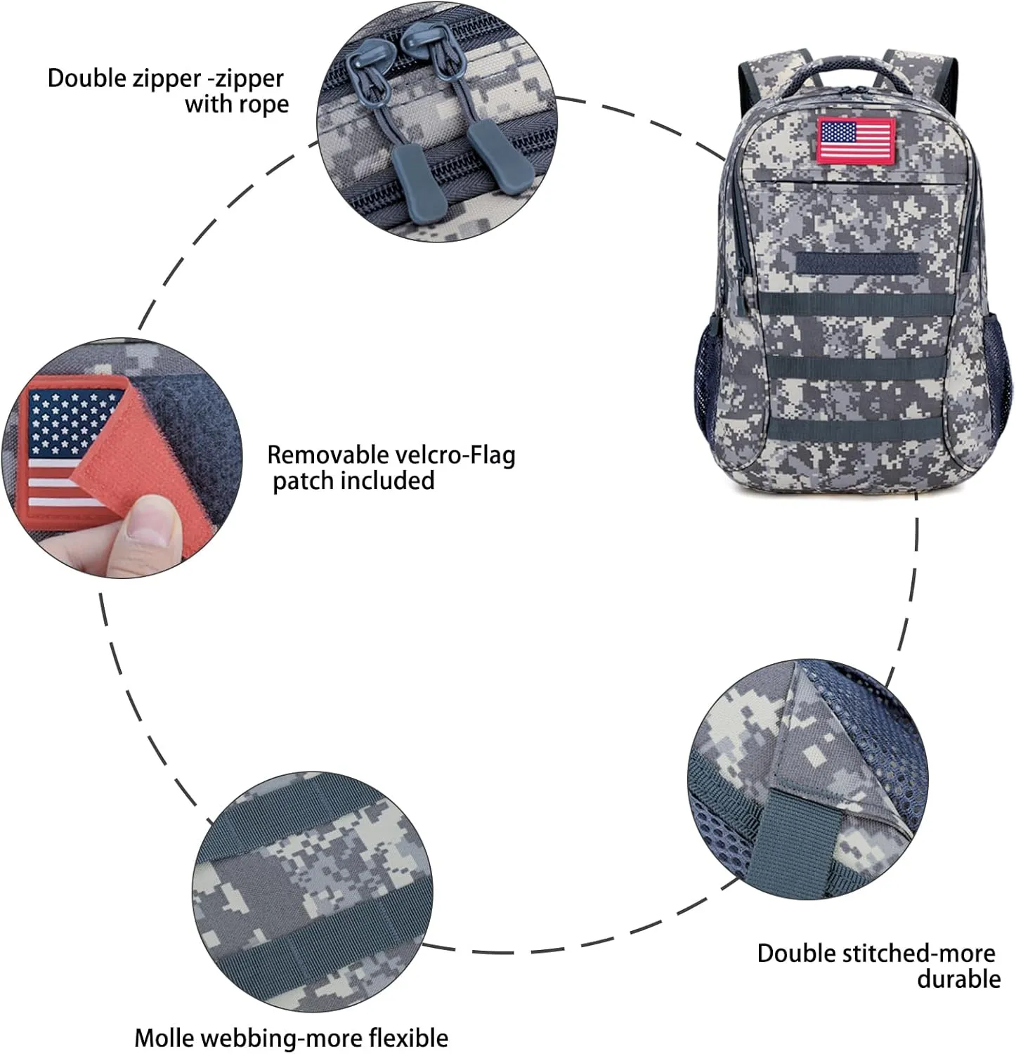 outdoor plus Camo Backpack,Military Boys Backpacks for School,Army Bookbag with USB Charging Port,30l/40L