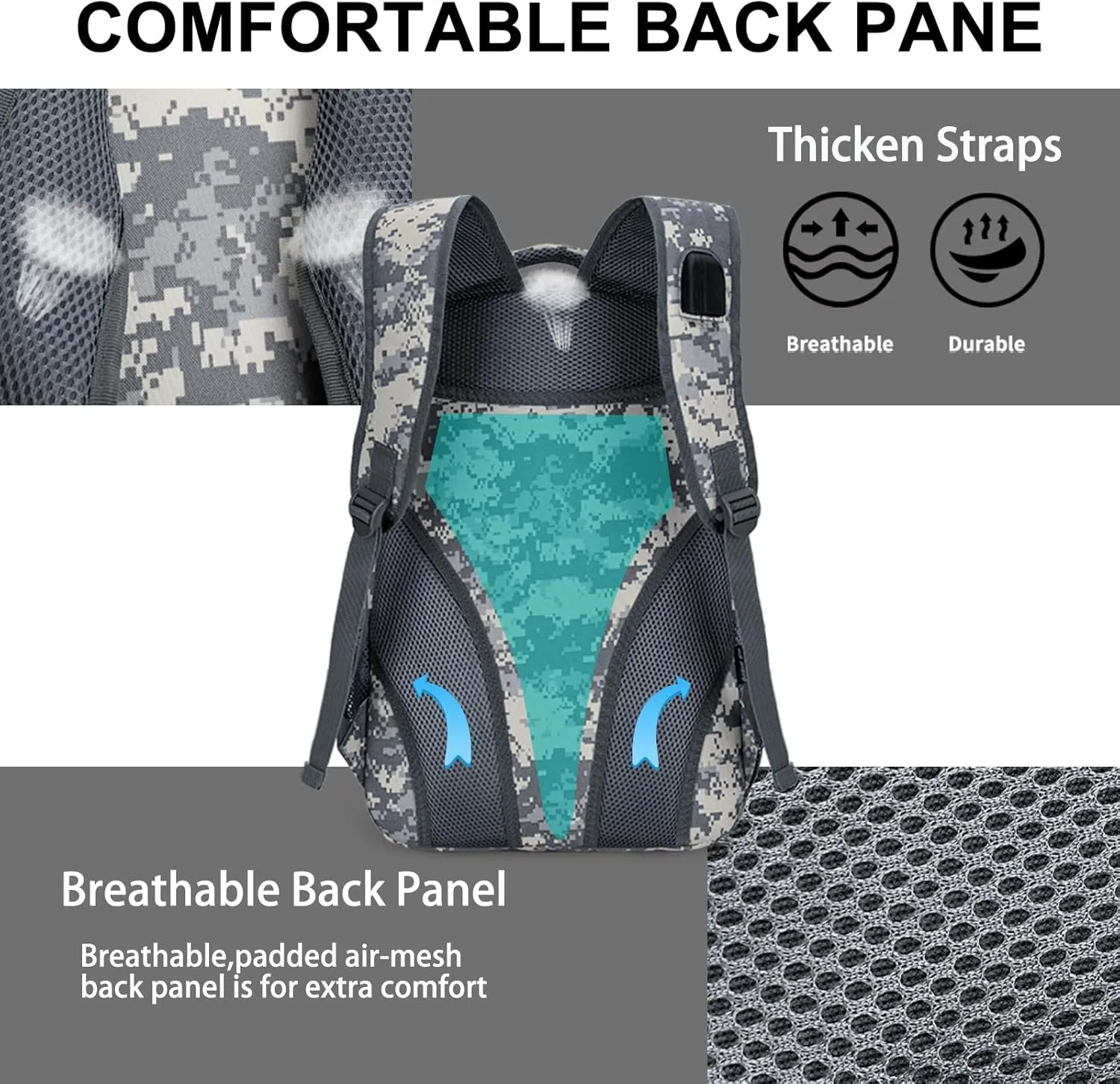 outdoor plus Camo Backpack,Military Boys Backpacks for School,Army Bookbag with USB Charging Port,30l/40L