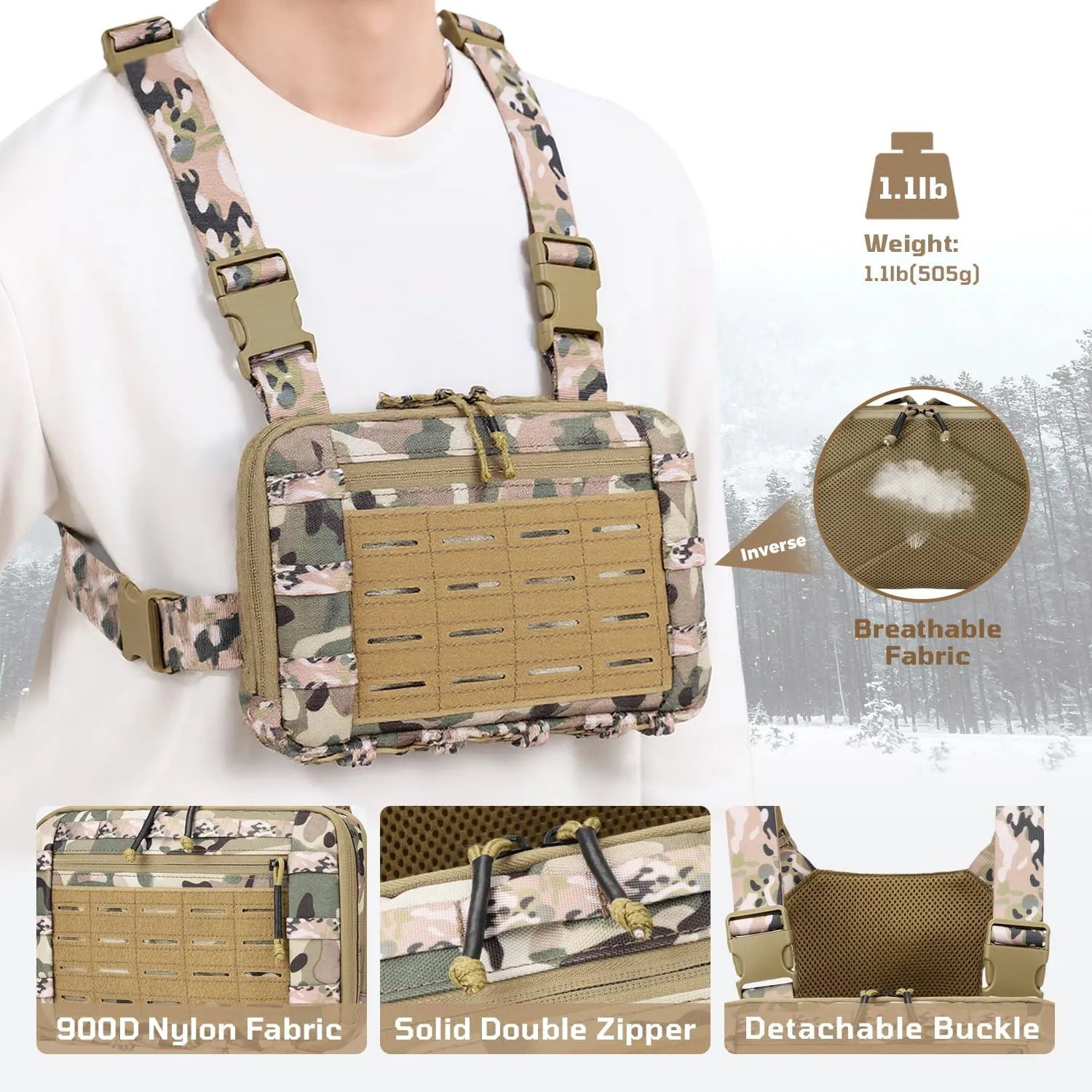 Outdoor Tactical Chest Bag Chest Rig Pack EDC Molle Utility Chest Pouch for Workouts Hiking Fishing