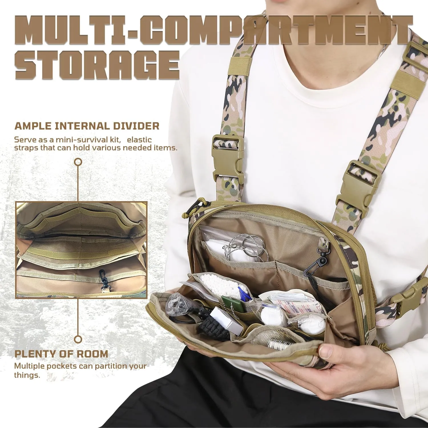 Outdoor Tactical Chest Bag Chest Rig Pack EDC Molle Utility Chest Pouch for Workouts Hiking Fishing